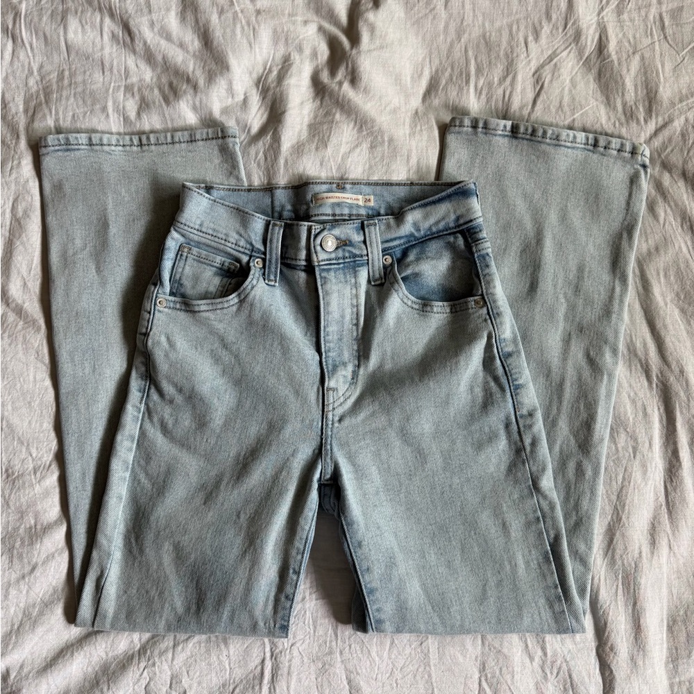 levi high-waisted crop flare jeans.